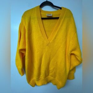 Vintage Yellow Rose Bright Yellow V-Neck Chunky Knit Sweater Women’s Small Cozy